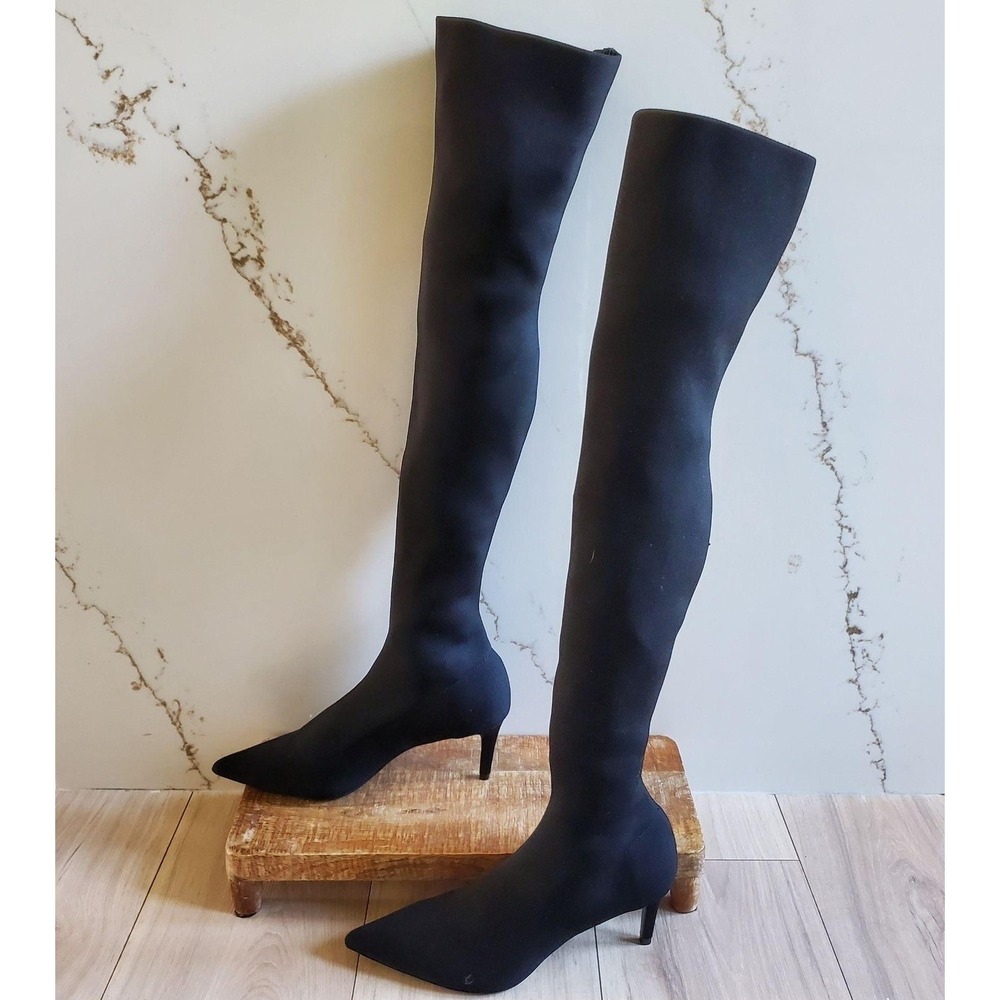 Tony Bianco Gracie Boots Womens 9 Black Sock Knit Thigh High Stiletto Heel
